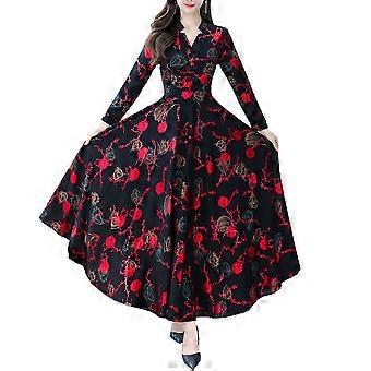 Elegant Lady Dress Red Floral Print V Neck Long Sleeve Swing Party Prom  Wedding Mother Fashion Maxi Women Dresses 351 | Fruugo NO