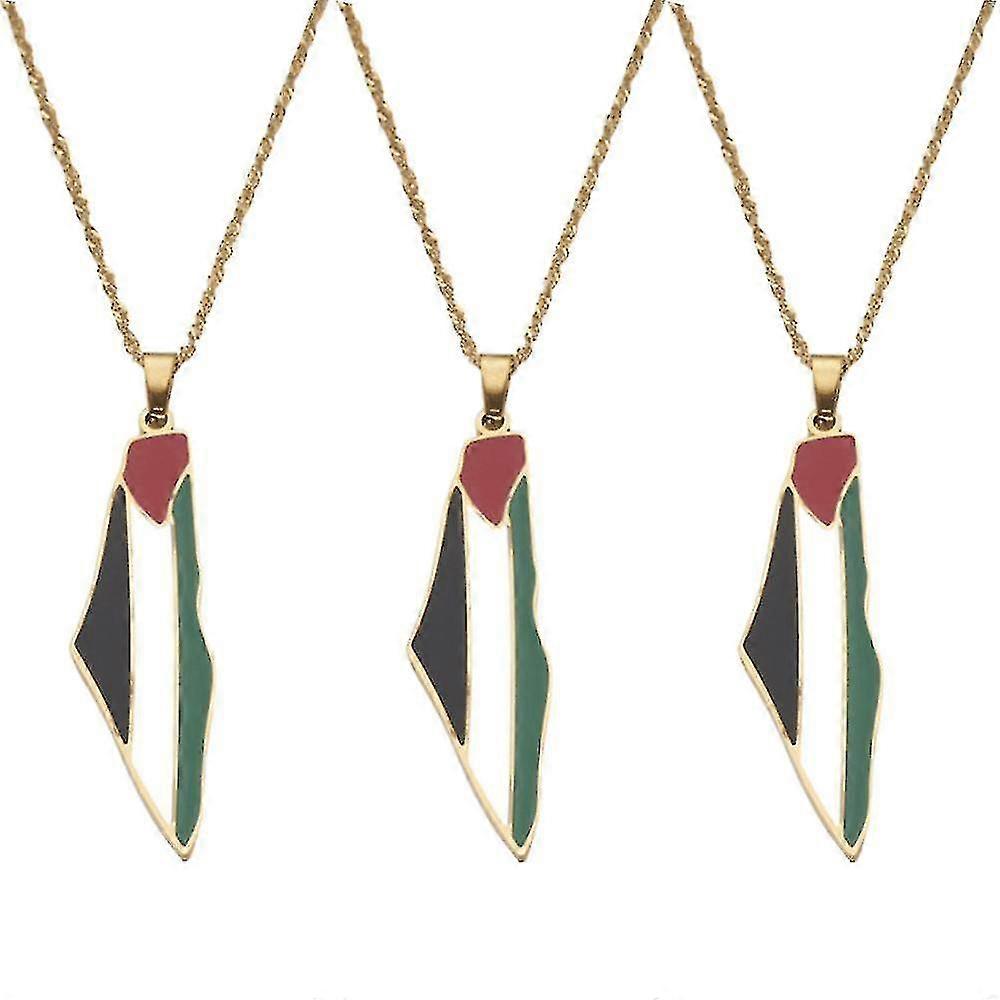 1-10pcs Gold Plated Palestine Flag Map Necklace Pendant With 50cm Chain Palestinian Hot