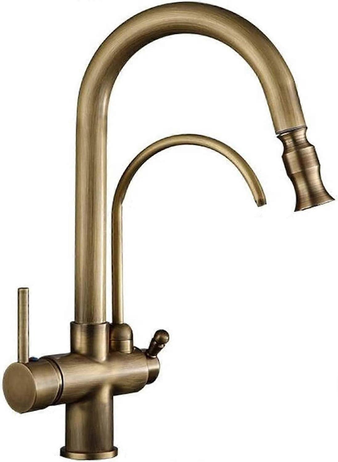 3-way kitchen faucets with pull-out spray Antique brass 3-in-1 sink ...