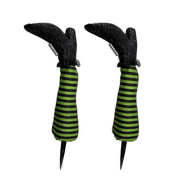 2PCS Halloween Evil Witch Legs Decoration Upside Down Wicked Wizard Feet With Boot Stake Yard Lawn Garden Halloween Decor Props