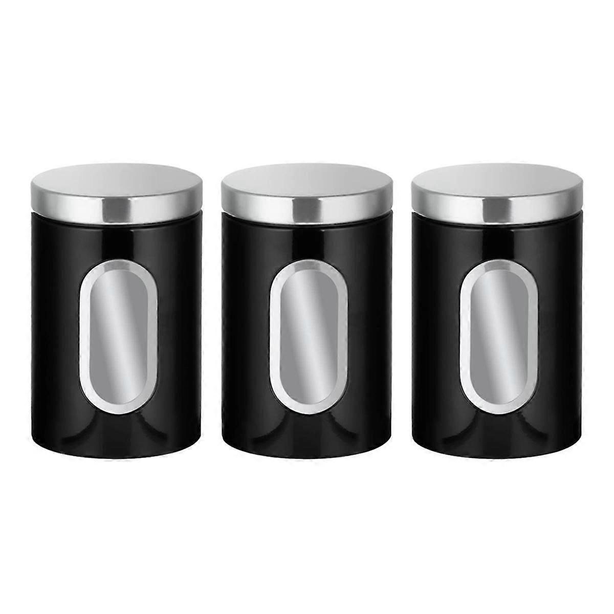 3PC Kitchen Canister Set -with Secure Lids&Viewing Window Suitable for Sugar, Tea, Coffee, Etc -Mul