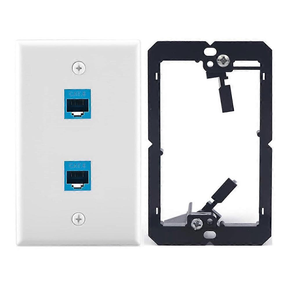 Ethernet Wall Plate with Low Voltage Mounting Bracket,Single Gang 2 Port Cat6 Ethernet Cable Wall O