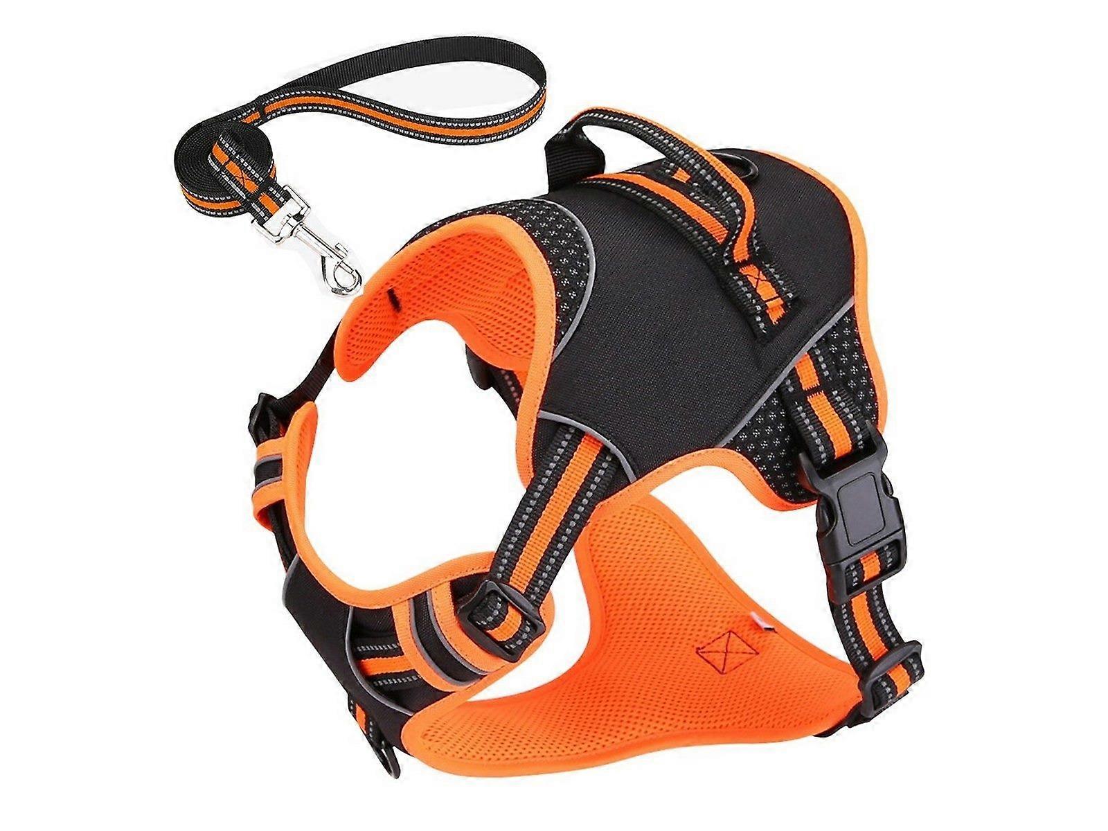 No Pull Dog Harness and Leash Set Adjustable Reflective Pet Vest Orange S