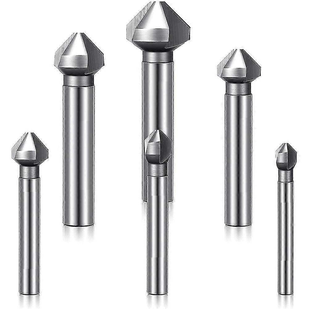 Countersink Drill Bit Set For Metal, 6pcs Hss 3 Flute 90 Degree Chamfering Tool Bit Chamfer Counter