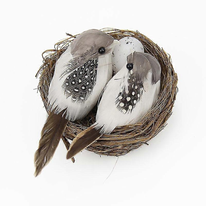 1 Set Realistic Feather Birds With Nest And Bird Egg, Craft Artificial Birds For Garden, Lawn Decoration