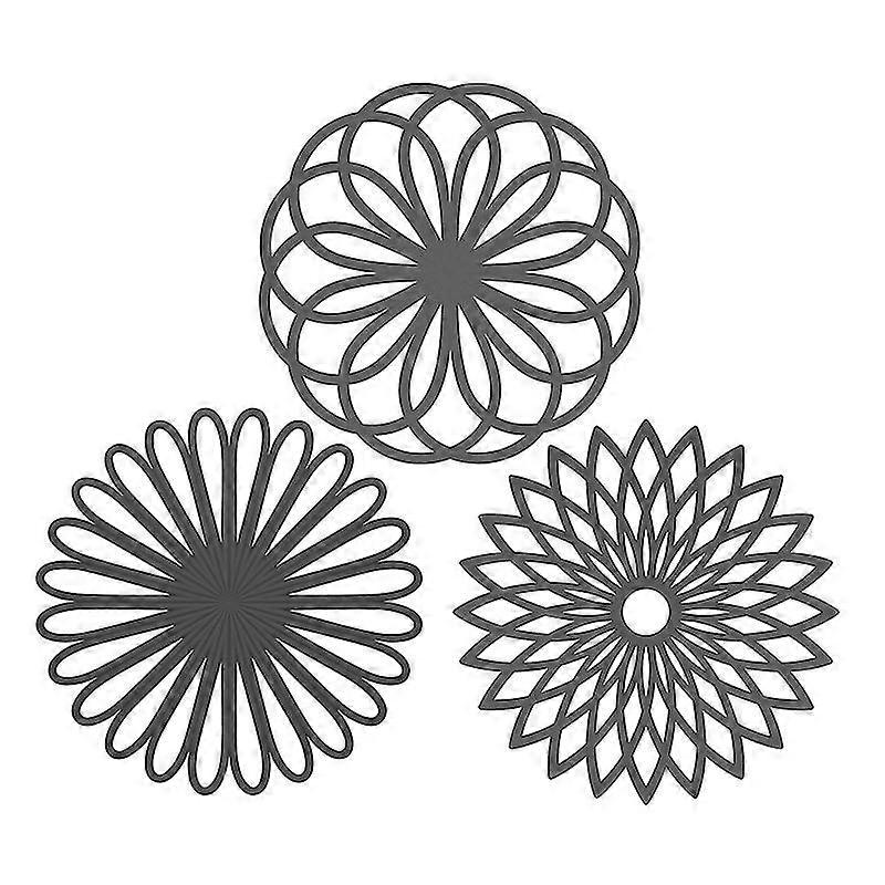 Set Of 3 Multi-purpose Silicone Coasters Flower Shape Insulated Soft And Durable Non-slip Black