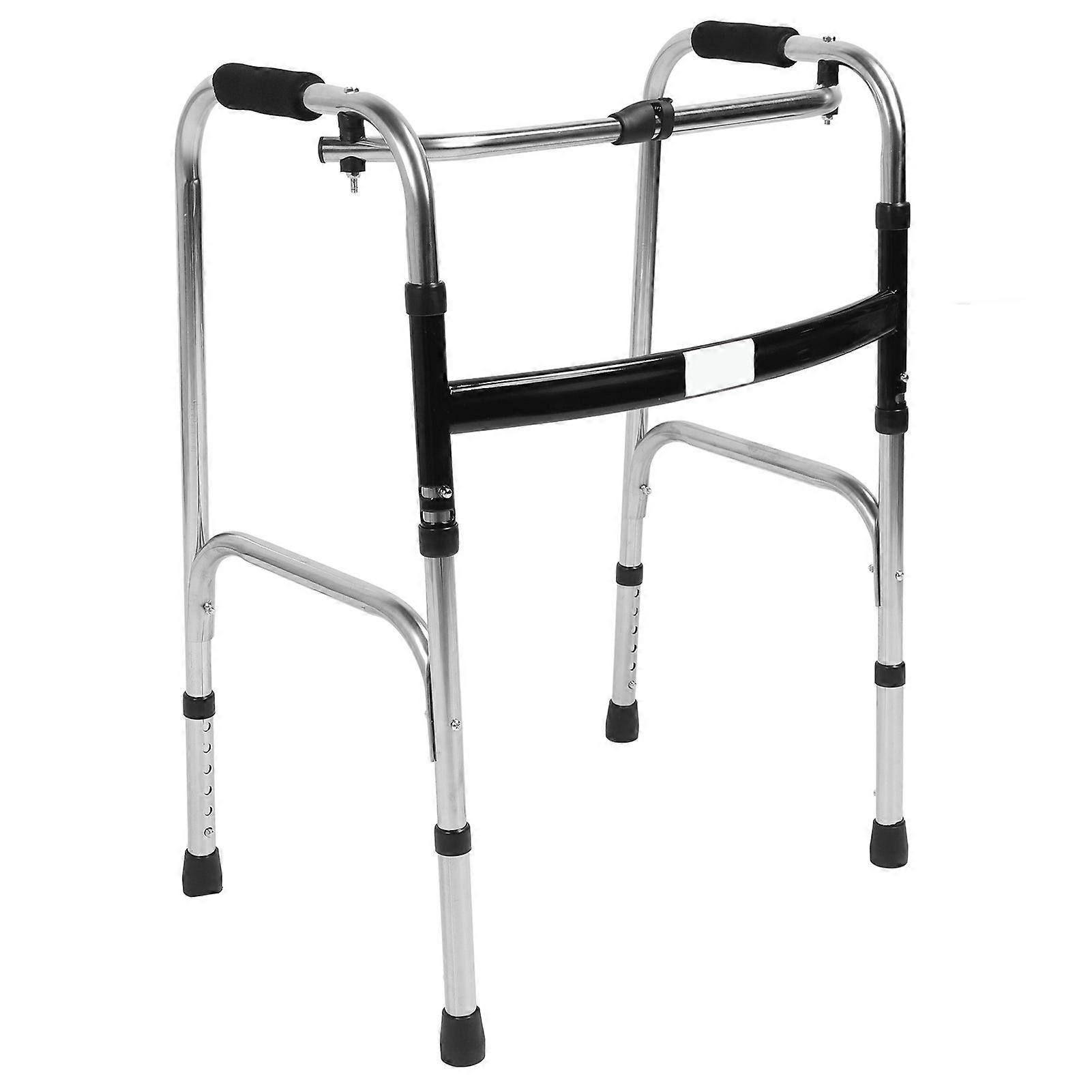 Foldable Walker 6 Levels Height Adjustable Stainless Steel Sturdy Mobility Aid Auxiliary Walker for Senior Disabled Single Bend