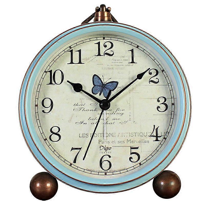 Table Clock Blue Non Ticking Retro Old Fashioned Style Alarm Clock, 5.2 Inch