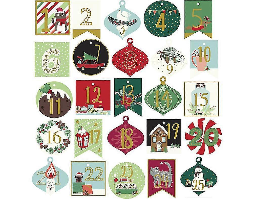 25 Festive Advent Calendar Number Gift Tags