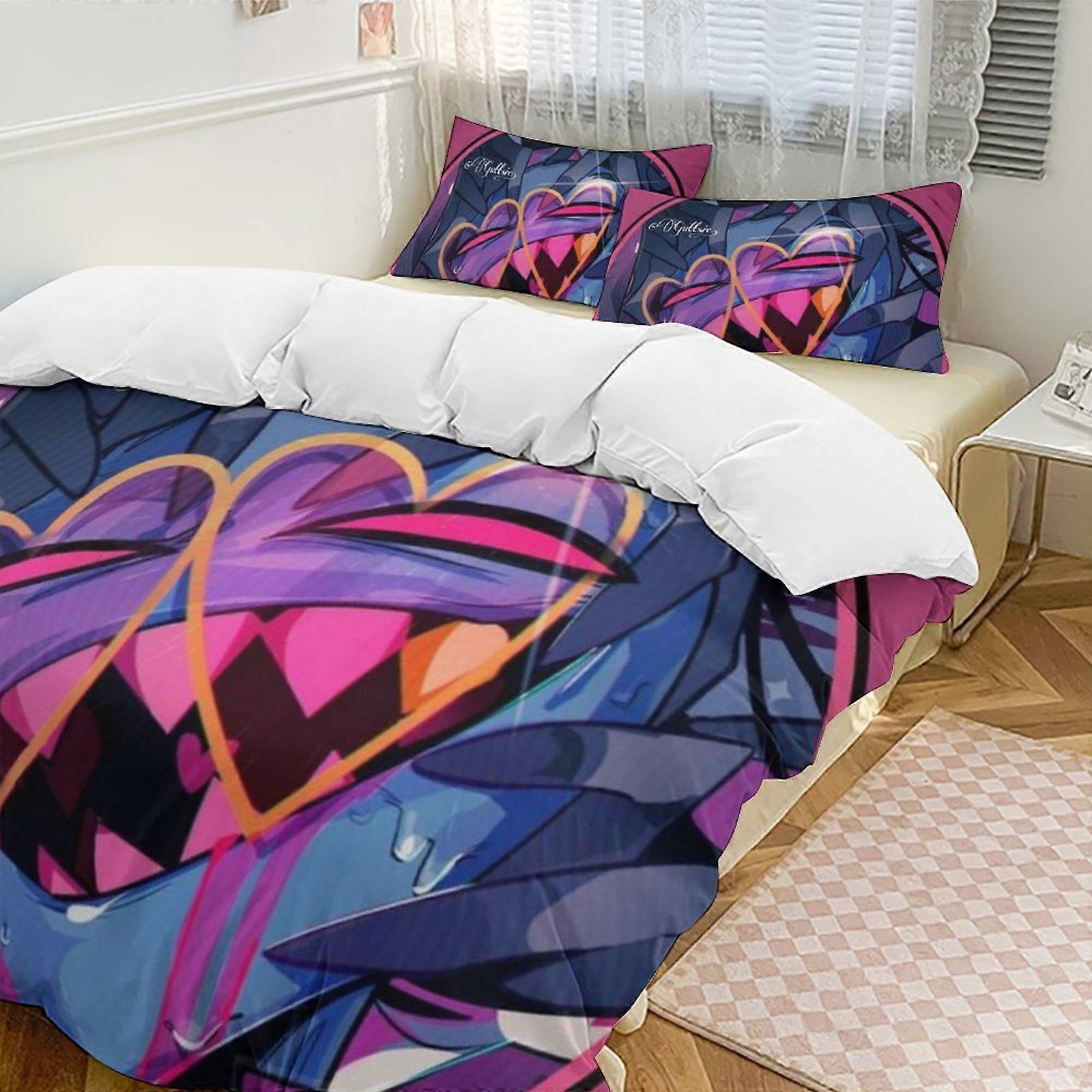 Komplet pościeli HL232 Poszwa na kołdrę puchową Hazbin Hotel Komplet pościeli z mikrofibry, 1 poszewka na kołdrę puchową i 2 poszewki na poduszki XN232
