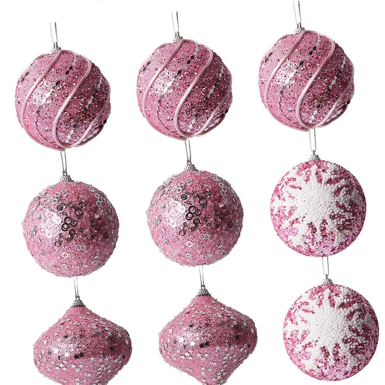 9 Pieces Christmas Tree Pink Ball Ornaments for Table Centerpieces Versatile