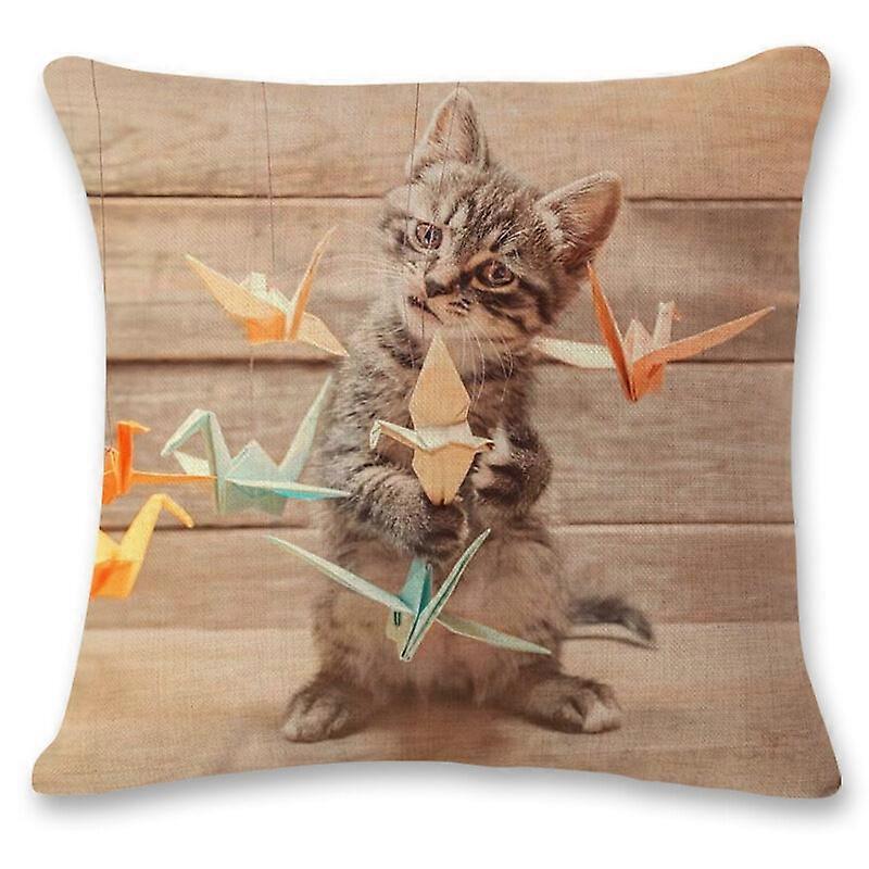Cat and Papercranes Linen Pillowcase Bedding Sofa Throw Cushion Pillow Cover Design 474