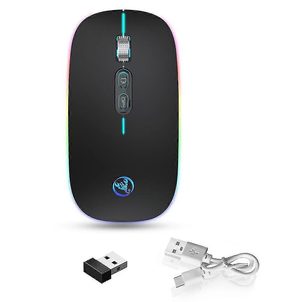2.4g+bt5.1 Dual Mode Wireless Mouse Rechargeable Led Luminous Mute Mice For Desktop Laptop Compute