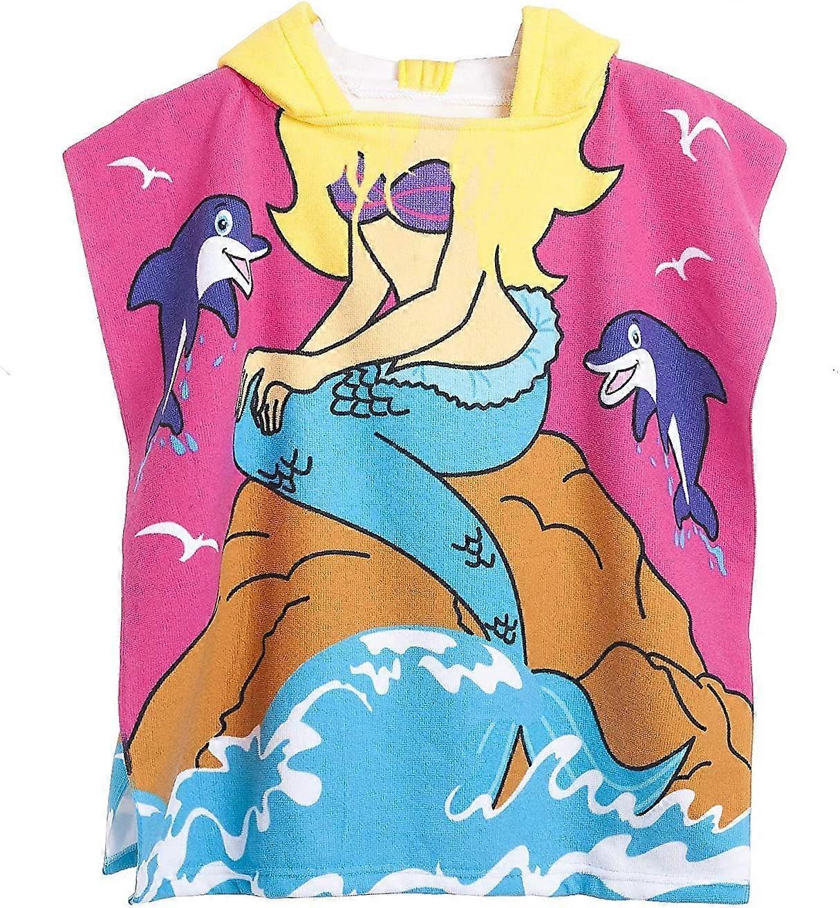 Bath Towel with Beach Hood for Kids 2-8 Years Old - Poncho Cape with Pool Cover - Multiple Use for Bath/Shower/Pool 24"x 48"Mermaid Dolphin