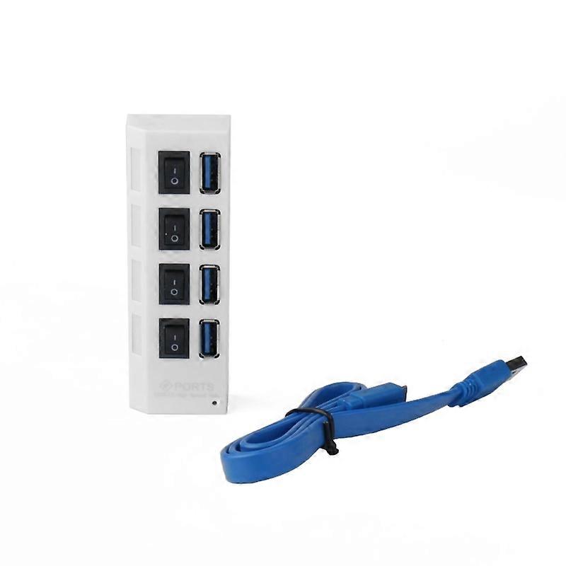 USB Hub 4 Port USB 3.0 Data Hub USB Splitter Power Adapter W/ On/Off Switch