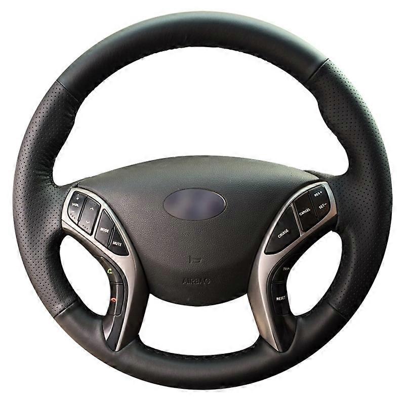 GNUPME Black Artificial Leather Hand-stitched Car Steering Wheel Cover for Hyundai Elantra 2011-2016 Avante i30 2012-2016