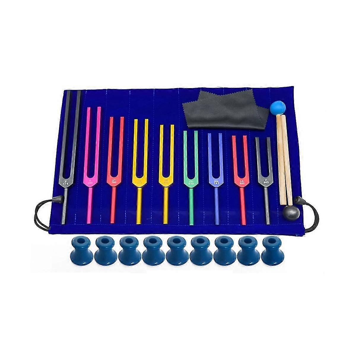 9 Pieces Of Colorful Solfeggio Aluminum Alloy Tuning Forks, Tuning Forks For Therapy, Voice Therapy Blue