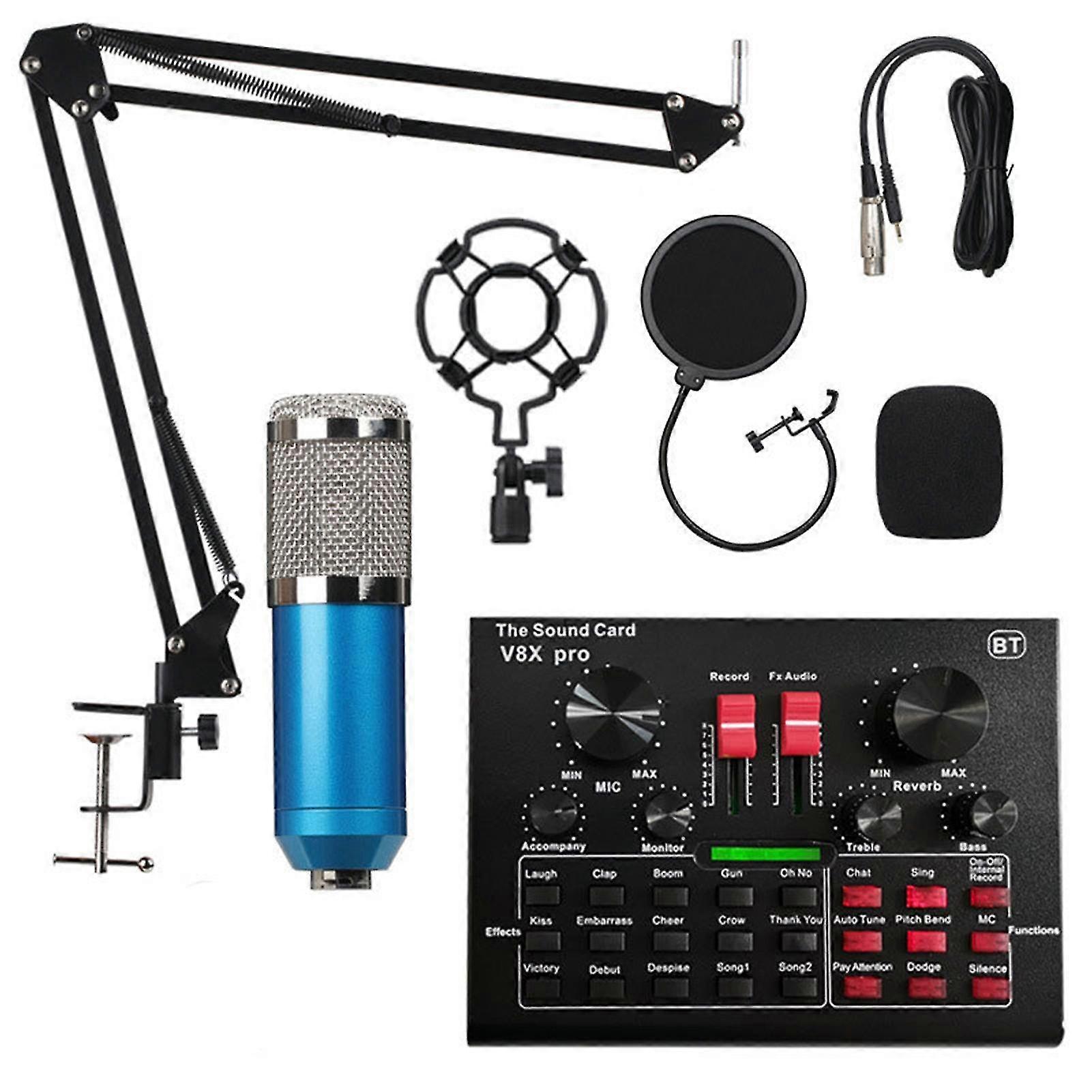 V8x Pro Live Sound Card 15 Sound Effects Microphone Set Audio Recording Equipments (blue)