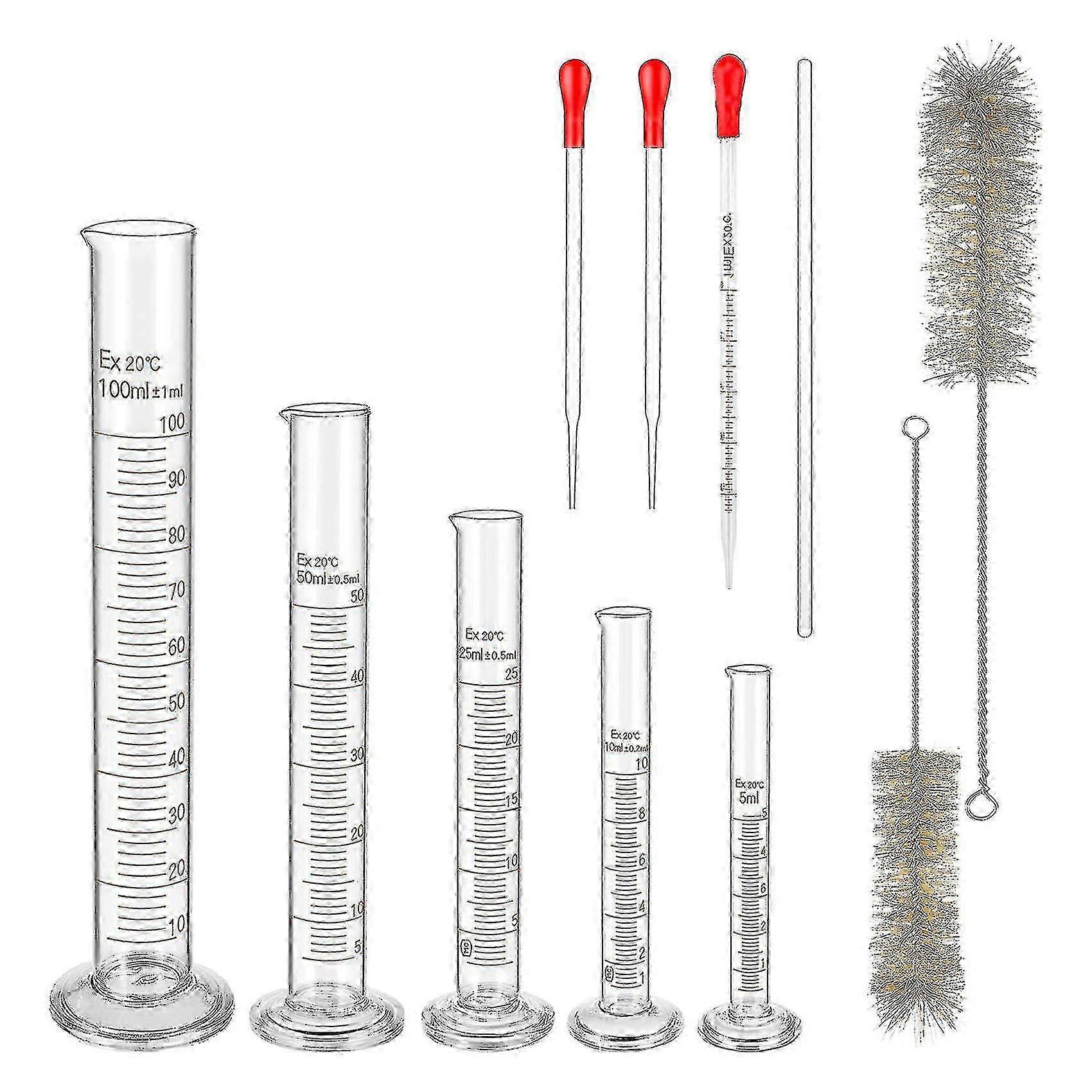 Ensemble de cylindres gradués en verre, kit de cylindres borosilicate de qualité supérieure avec 3 pipettes + 2 pinceaux