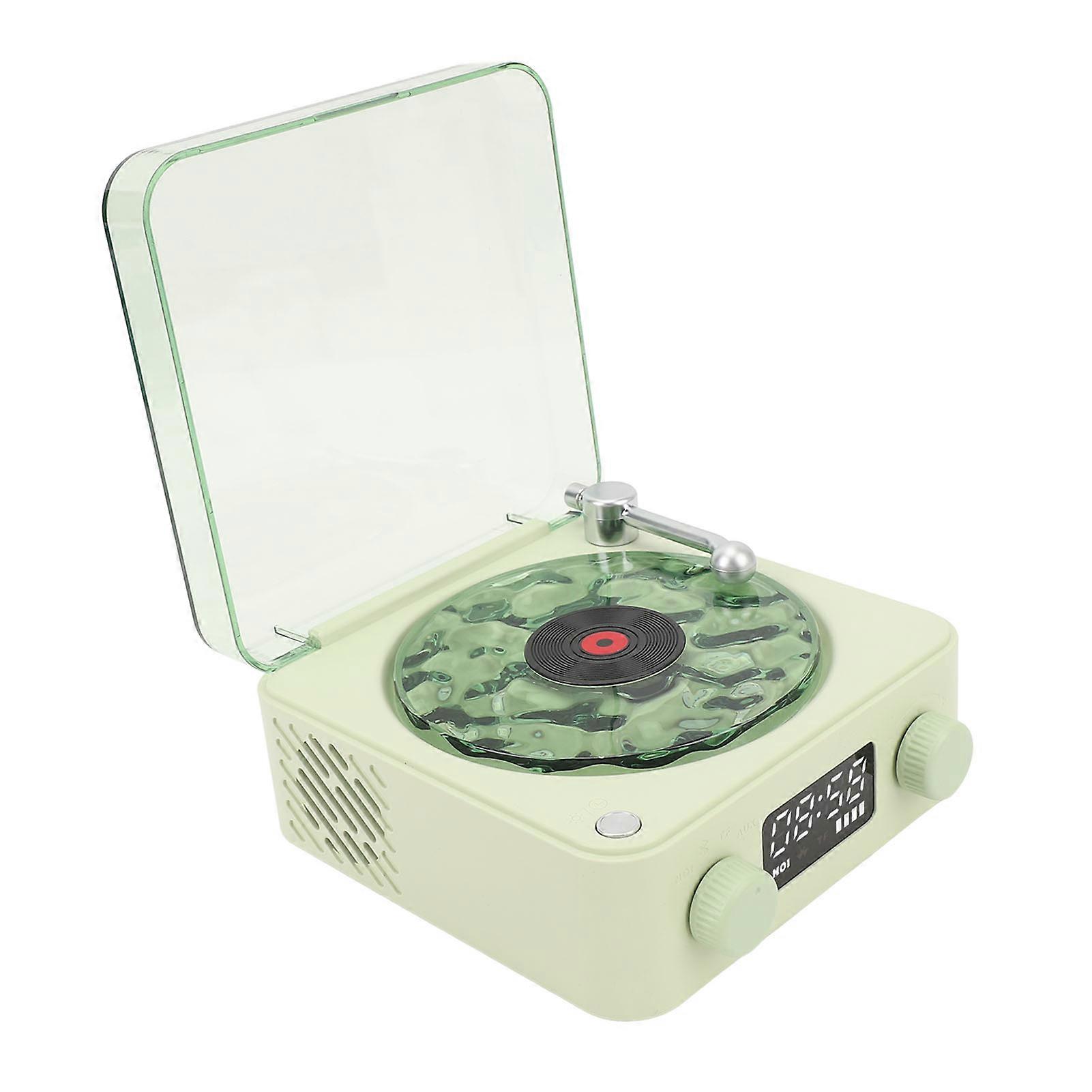 Vintage Record Player Bluetooth Speaker 4 Modes Portable Wireless Turntable Stereo Speaker with Clock and Soft Night Light for Home Bedroom Green