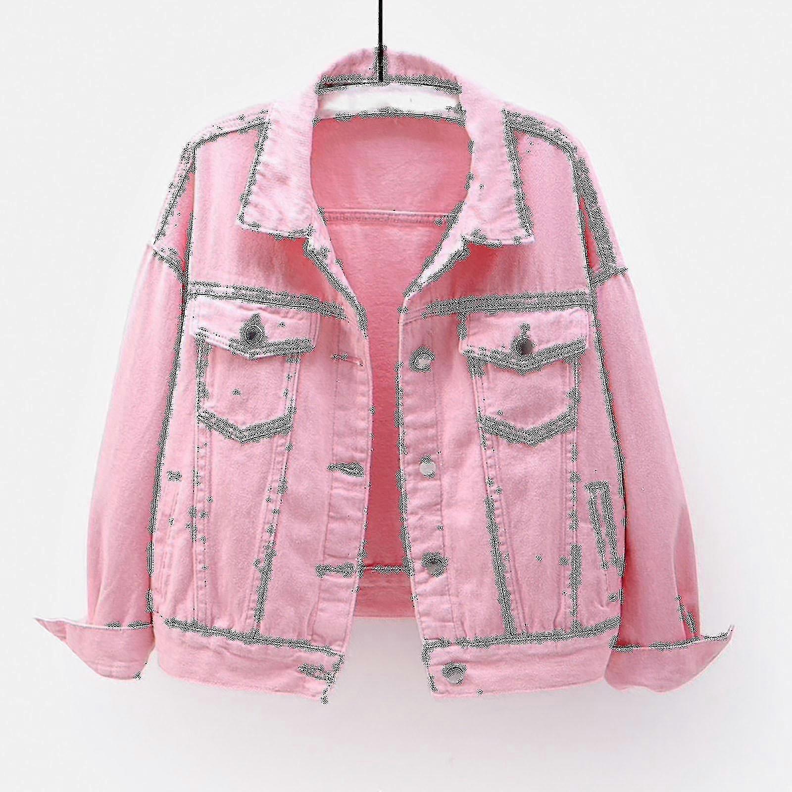 Dame vår- og høstfrakker Varm, ensfarget langermet denimjakke for yttertøy