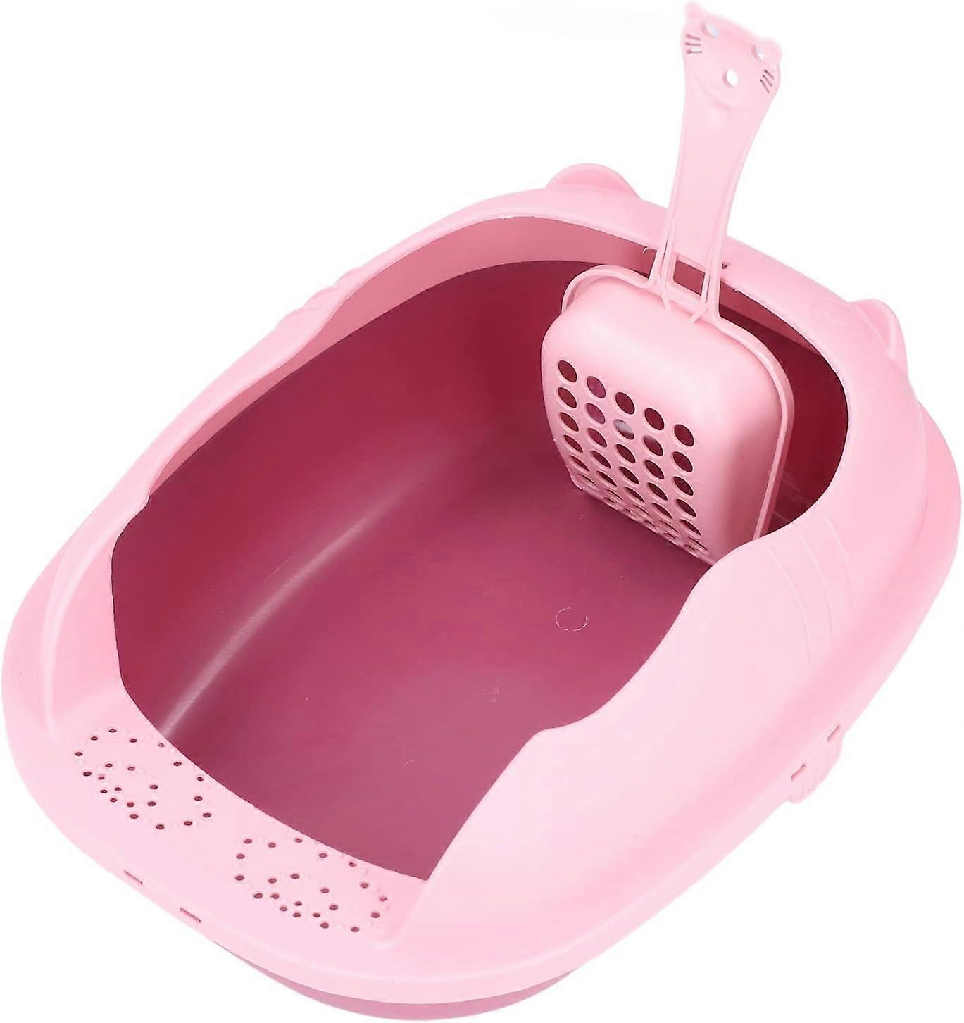 Semi Enclosed Litter Box, Durable Pet Safe Kitty Litter Box with Scoop Indoor Open Top Entry Cat Litter Box Comfortable for Cats (Raspberry powder [ne