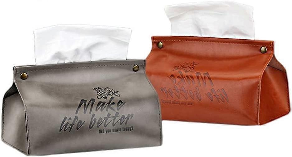 Facial Tissue Holder - Tissue Box Holders Rectangular for Car 2 Pack Modern PU Leather Tissue Holder Home