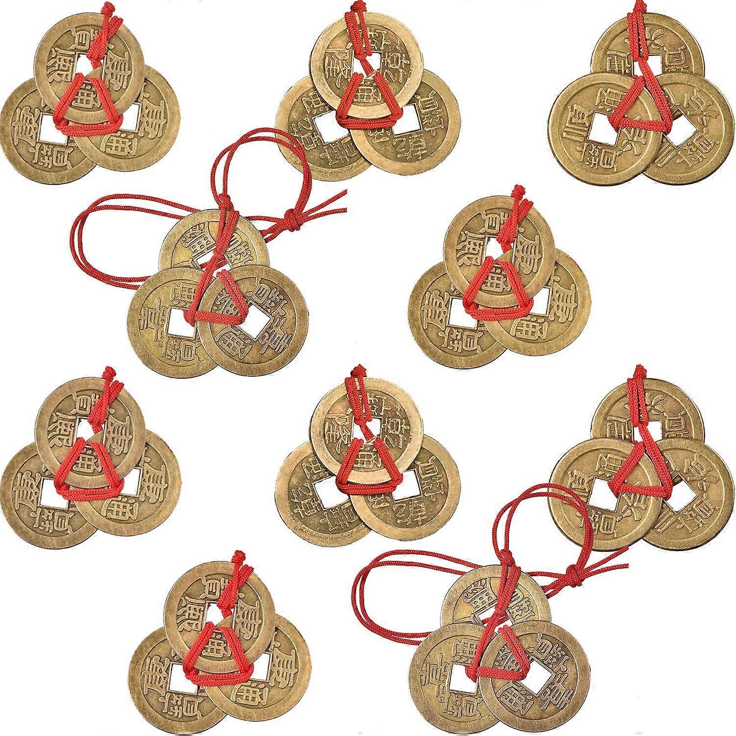 Chinese Fortune Coins Feng Shui Coins I-Ching Coins Traditional Coins with Red String for Wealth and Success, 5 Styles (10)