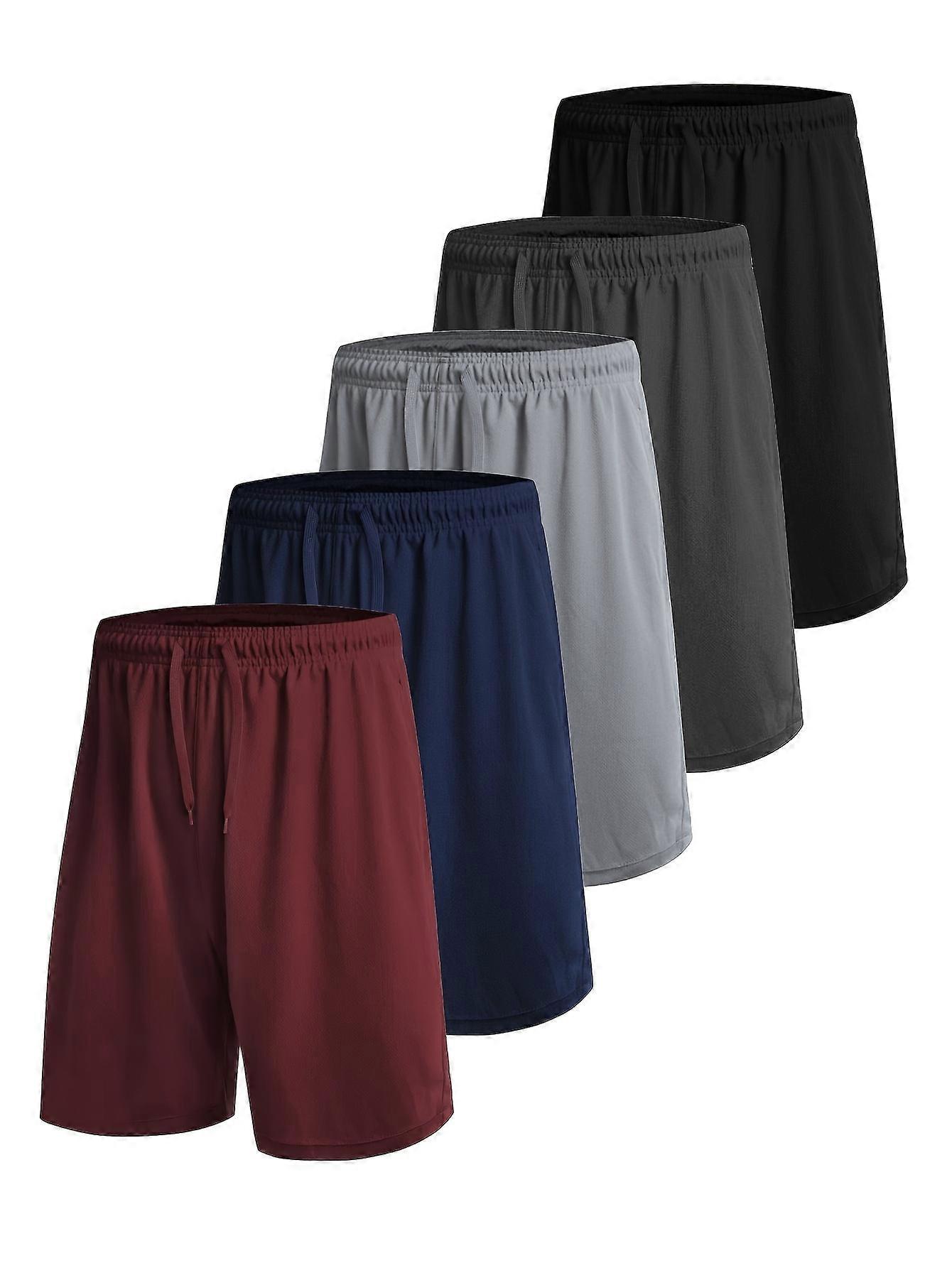 New style 5pcs Men's Outdoor Solid Sports Shorts, Quick Drying Drawstring Athletic Shorts With Pockets For Basketball Running Jogging