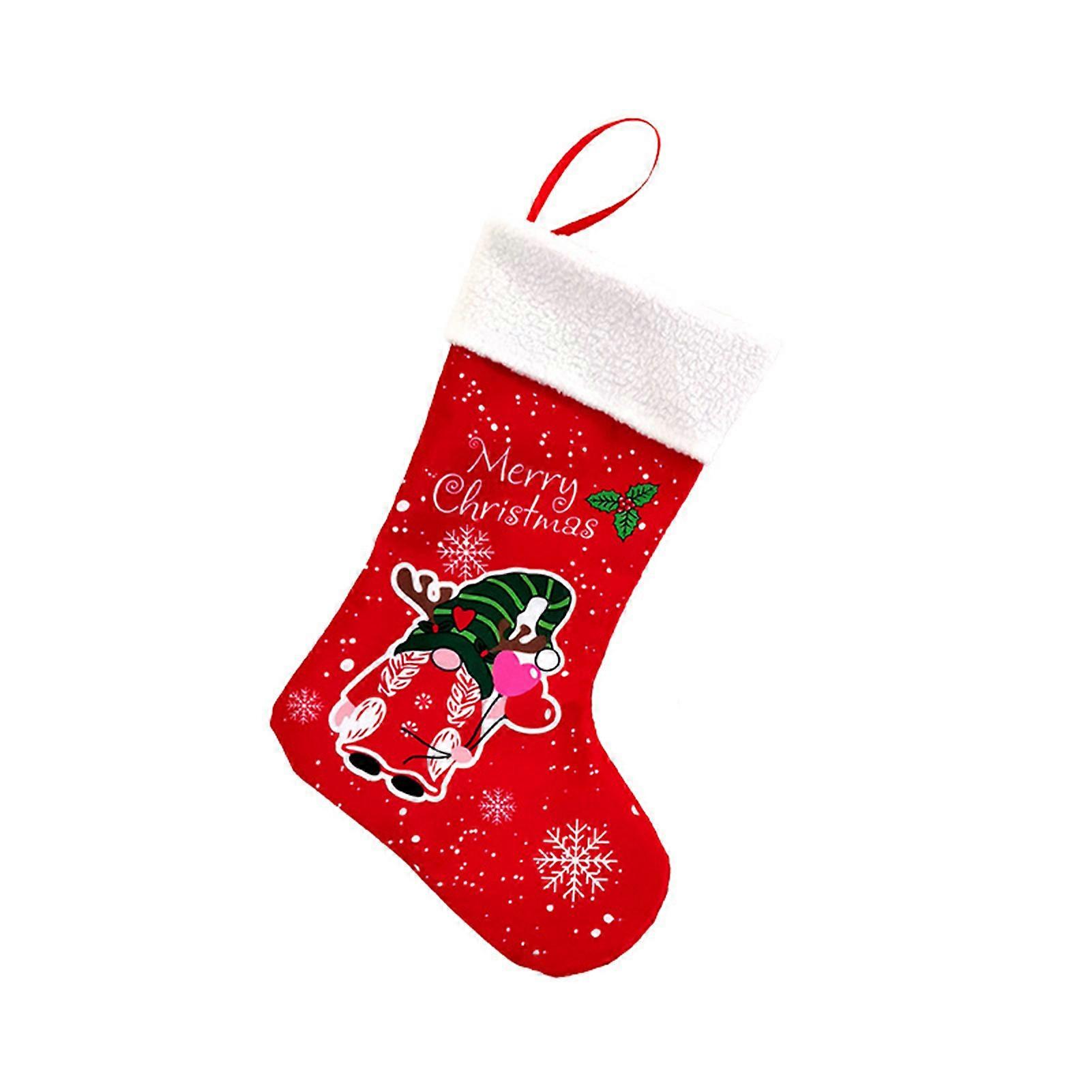 Goodie Bag Christmas Pattern Wear-Resistant Fabric Gnome Snowflake Stocking Xmas Tree Decor TSUNDEAU