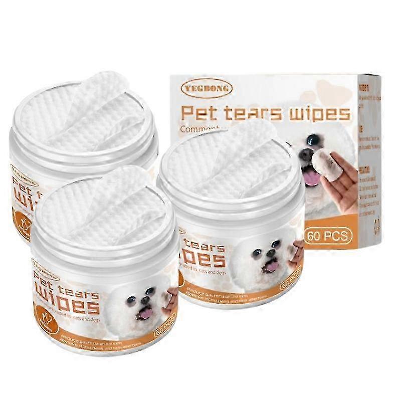 3Xペットウェットワイプ60カウント猫犬の目の汚れクリーニングパッドポータブルウェットパッド牽引