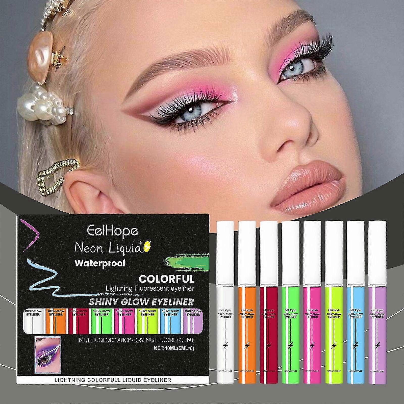 8 Colors UV Neon Liquid Eyeliner Set, Matte Colored Eyeliners Pen, Waterproof Smudge-proof Pigmented Matte Colorful Eyeliner