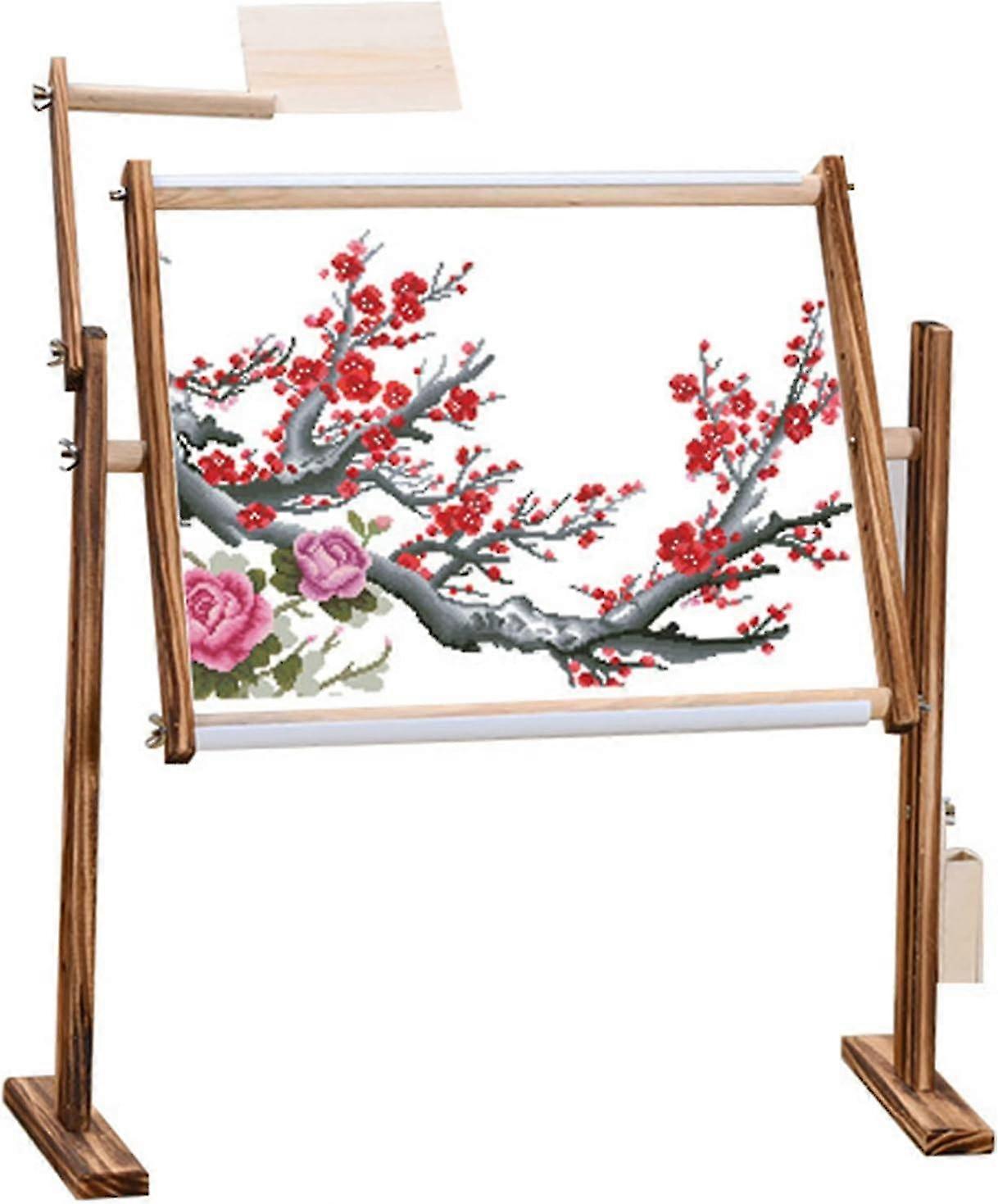 Adjustable Cross Stitch Frame Stand, Needlework Table Pine Wood Adjustable Height Quilting Frame Embroidery Stand With Accessories Kit For Home
