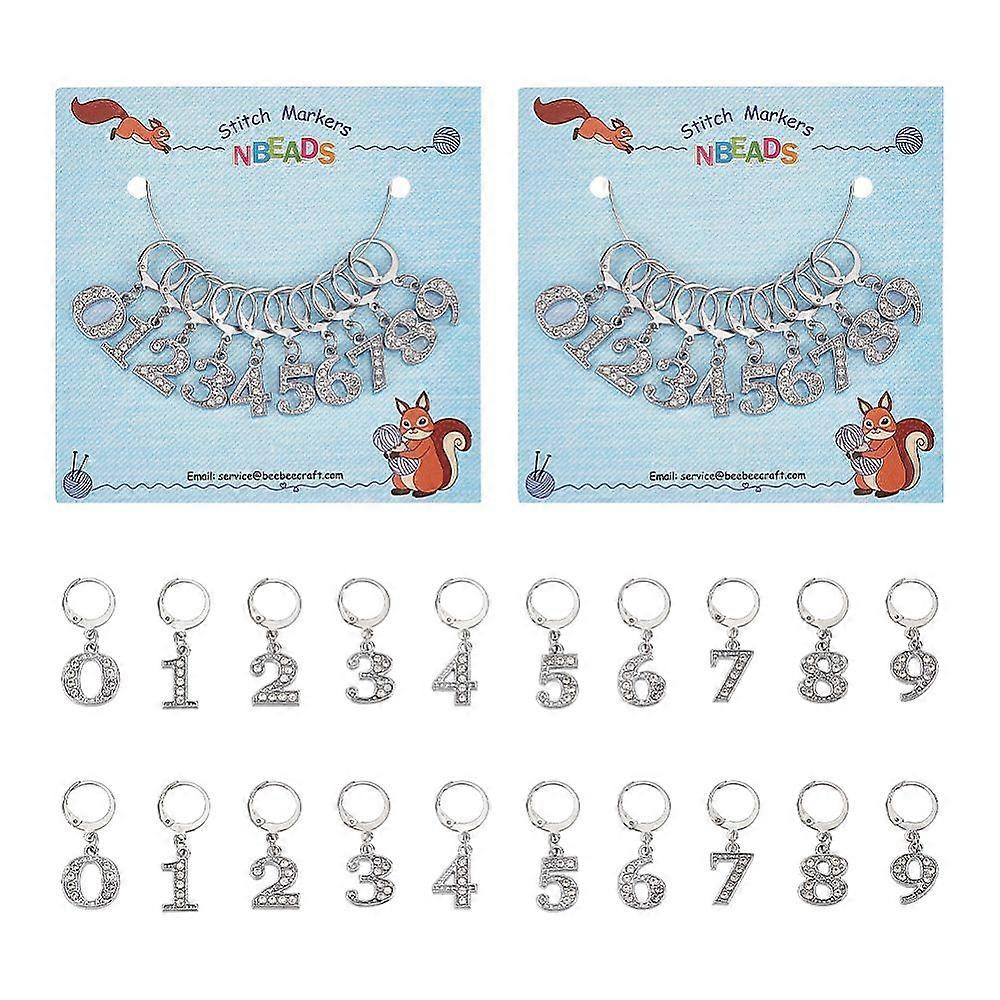 Zinc Alloy & Glass Number Pendant Locking Stitch Markers 304 Stainless Steel Clasp Stitch Marker Clear 3.15cm 10 style 1pc/style 10pcs/set