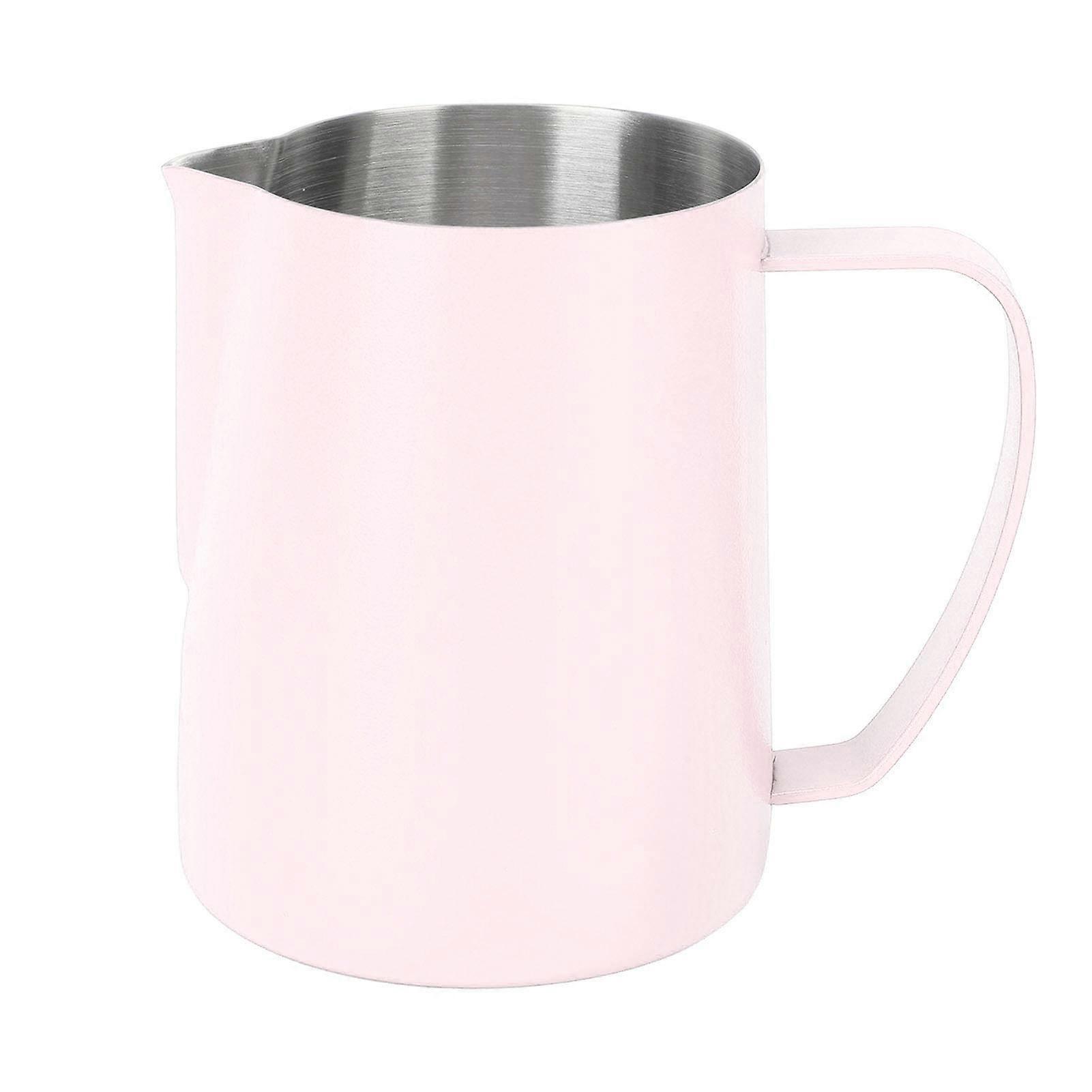 480ML Coffee Frothing Cup 304 Stainless Steel Milk Frother Jug Point Mouth Latte Art Pitcher with Inner Scale Pink
