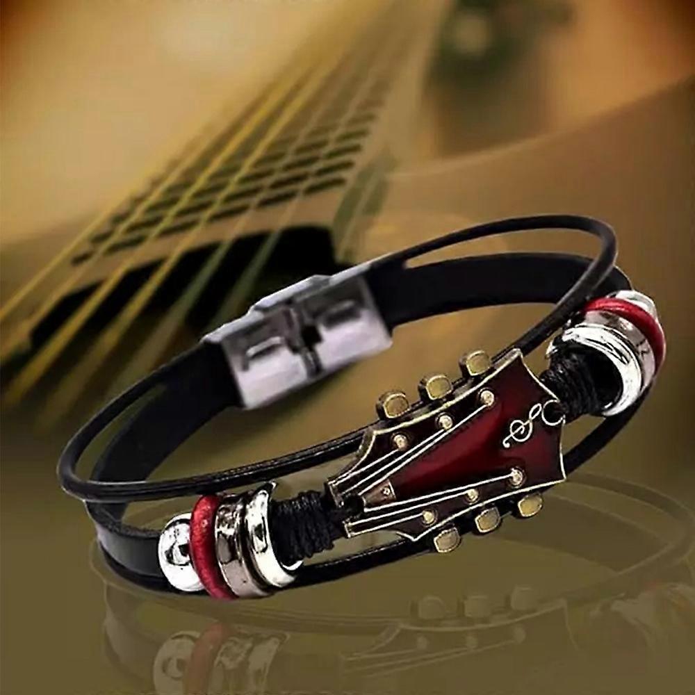 Retro Faux Leather Guitar Bracelet - Zinc Alloy Punk Rock Cuff Bracelet For Men & Women, Music Lover Gift - View #6