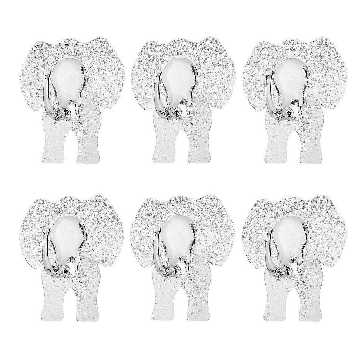 Pack Of 6 Elephant Pattern Adhesive Wall Hooks
