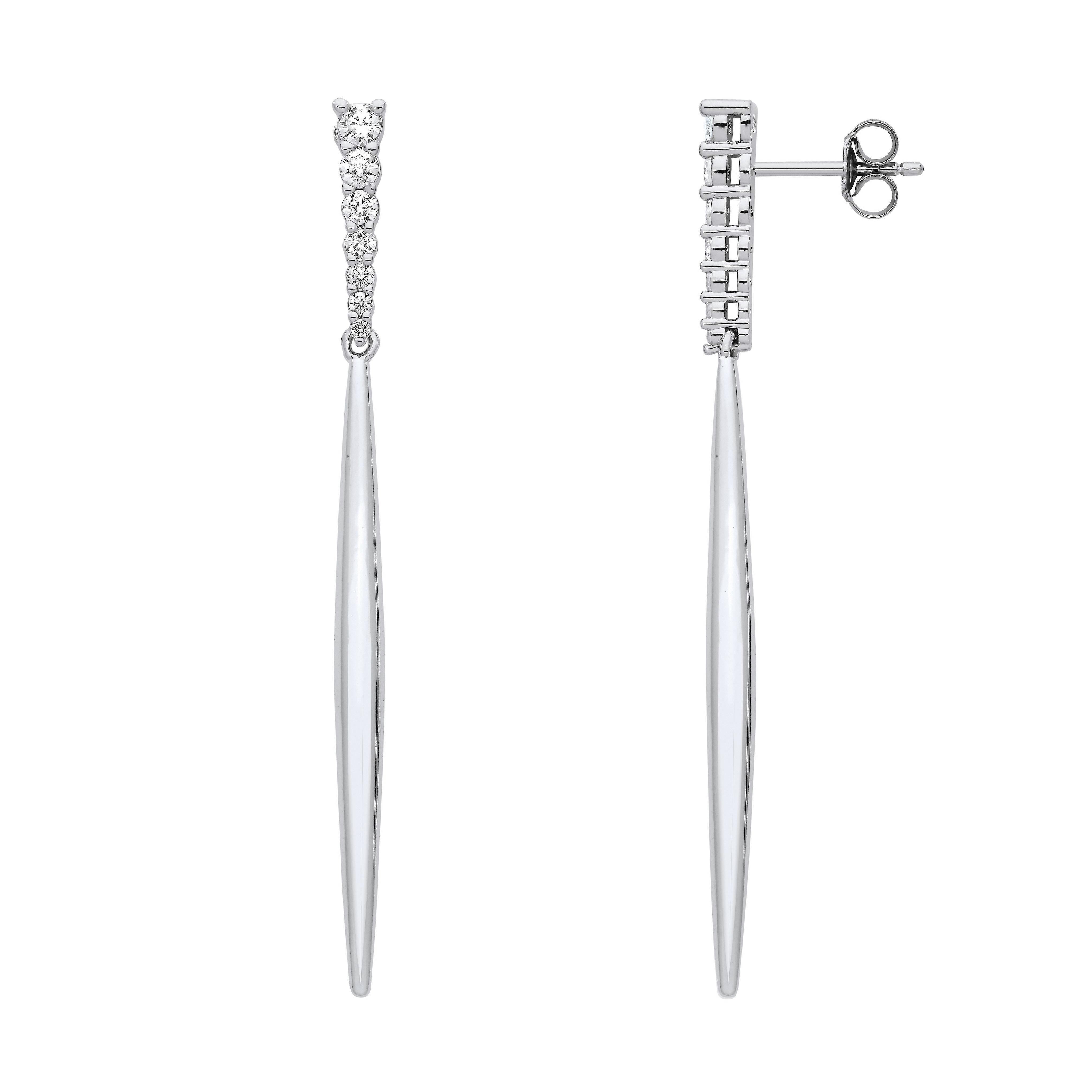 Jewelco London 女士镀铑纯银 CZ 刻度永恒鱼雷吊坠耳环