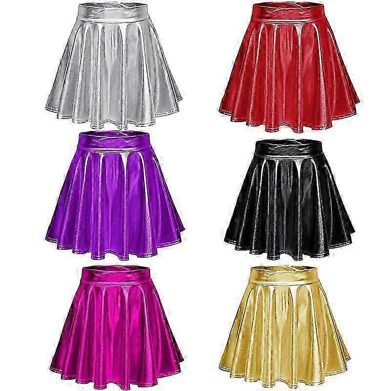 Women's Shiny Flared Pleated Mini Skater Skirt