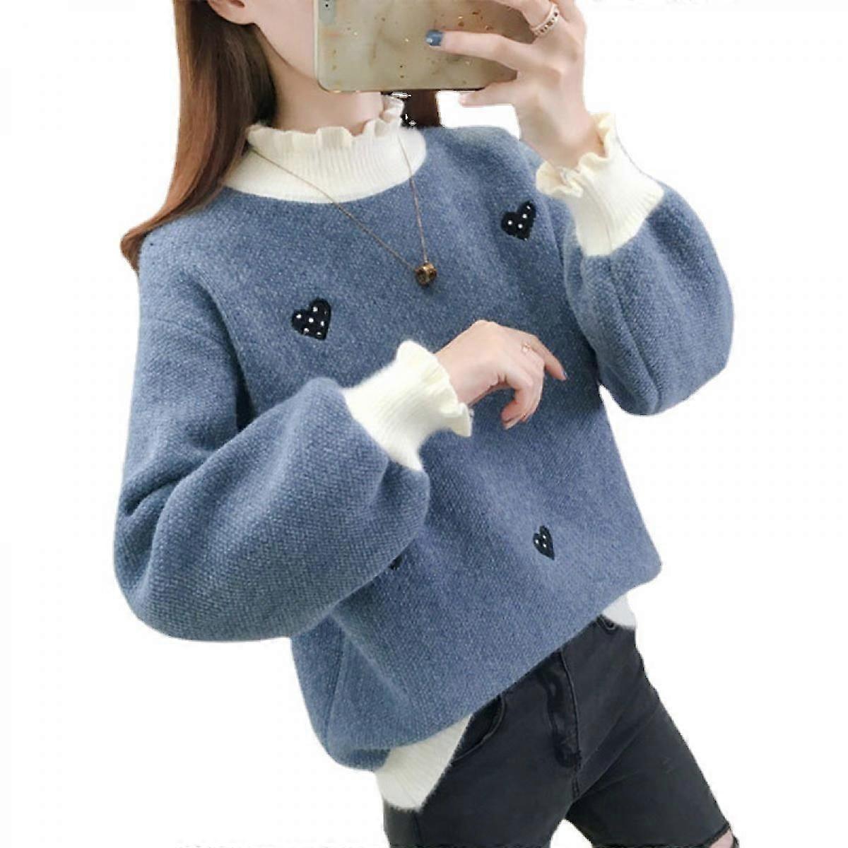 Kvinders søde hjertemønster Casual strikkede trøjer pullover