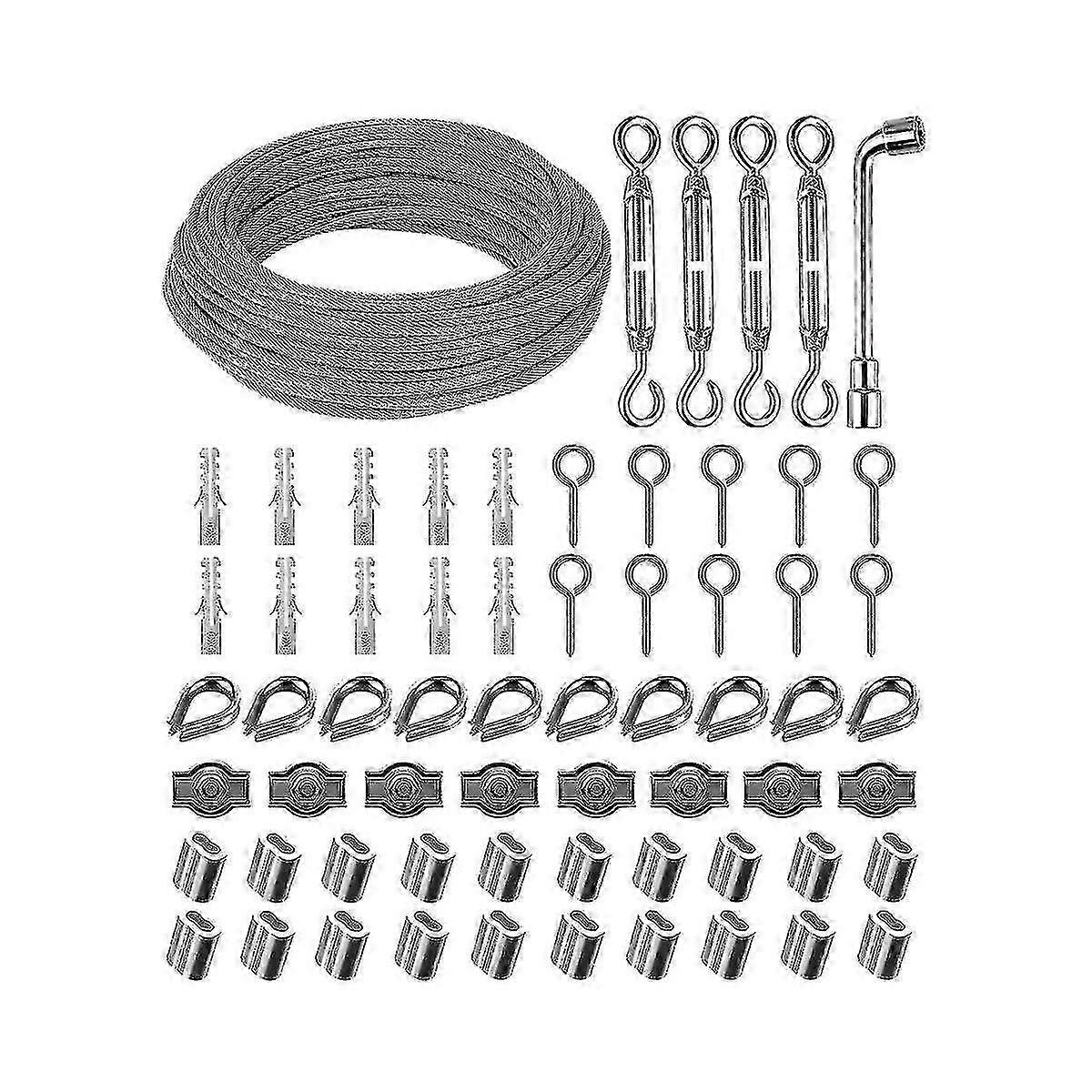 Kit de fio de aço de 30m 3mm, fio de tensão de aço inoxidável 304, fio de aço coberto com kit de tensionamento, esticador - JA