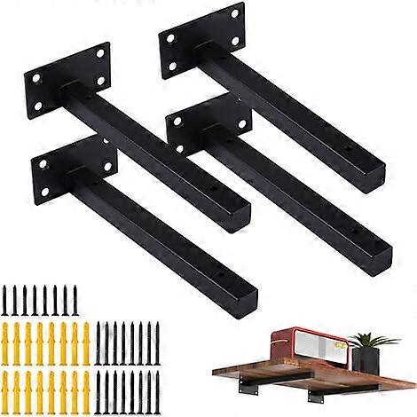 4 Pcs Black Wall Shelf Bracket Invisible Fixing Shelf with Screws for Bedroom Kitchen Workshop - 15cm