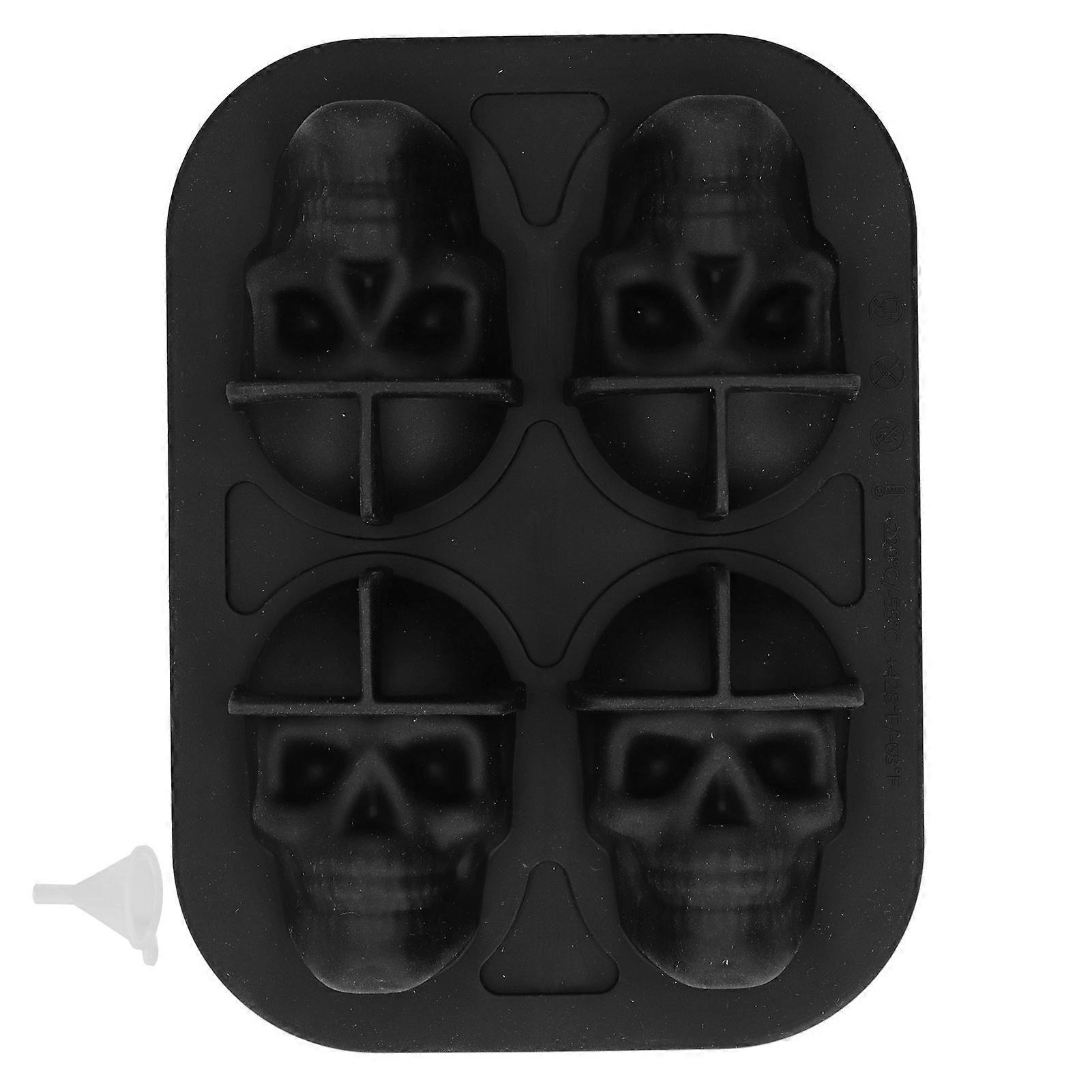 4-Grid Silicone Ice Cube Box 3-Dimensional Skull Shape Ice Tray, Food Grade Silicone, Skull Mold, For Whiskey