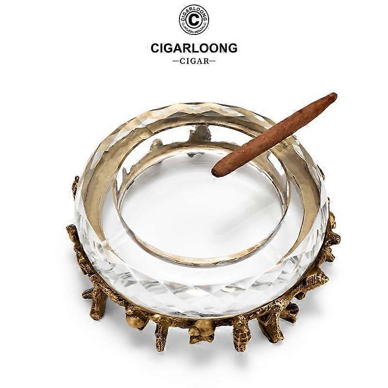 Cigar Ashtray, Glass Smooth, Highly Transparent, Crystal Elegant, Copper Base Clg-23Ep3