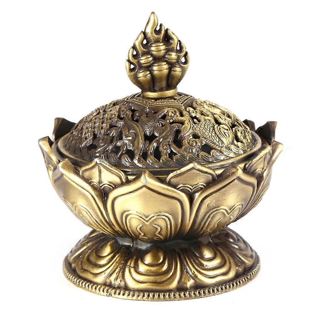 Round bottom small lotus incense burner, green bronze design