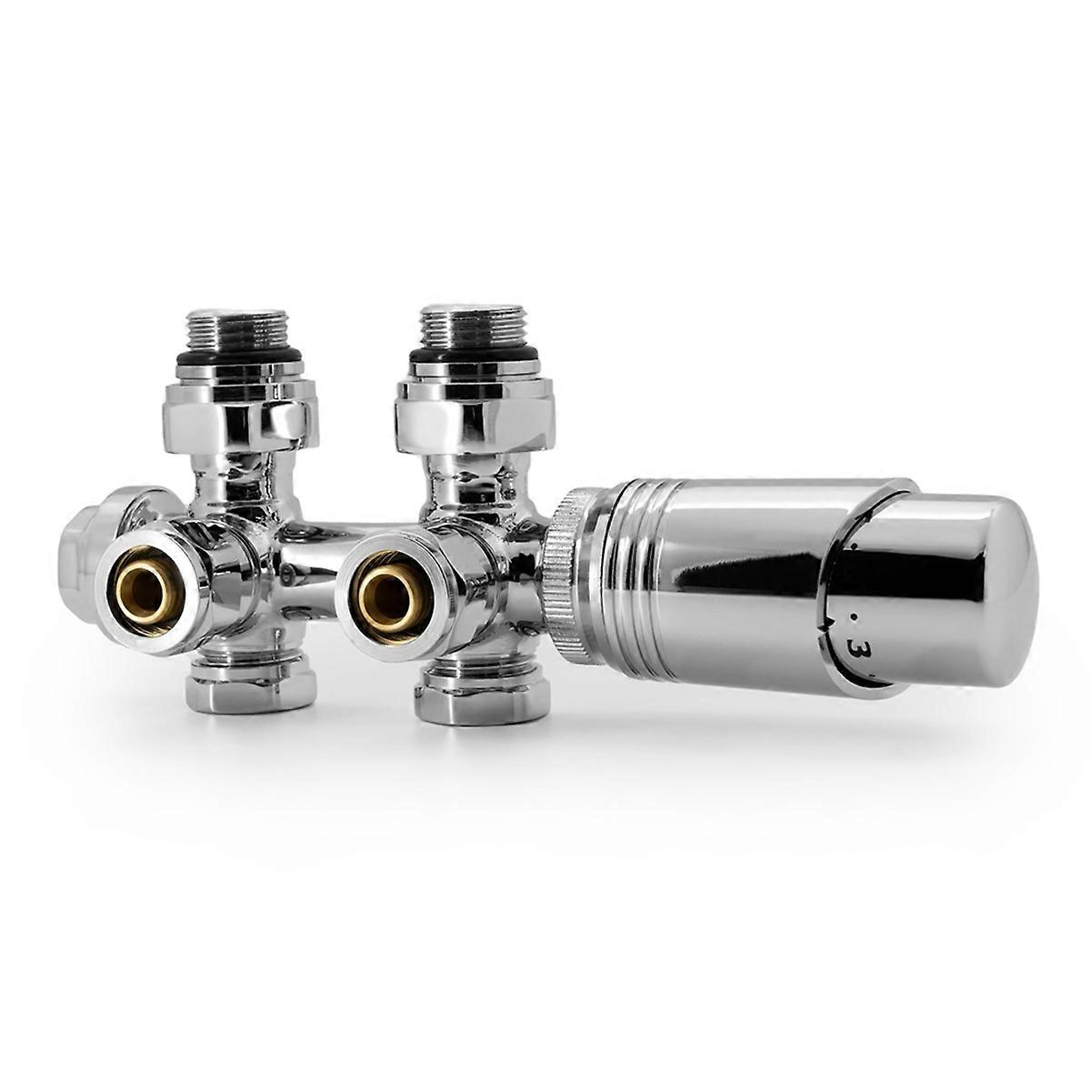 Multiblock Set Radiator Connection Fitting with Thermostat 50 mm, Tap Block, Valve Fittings Set, Heating Accessories