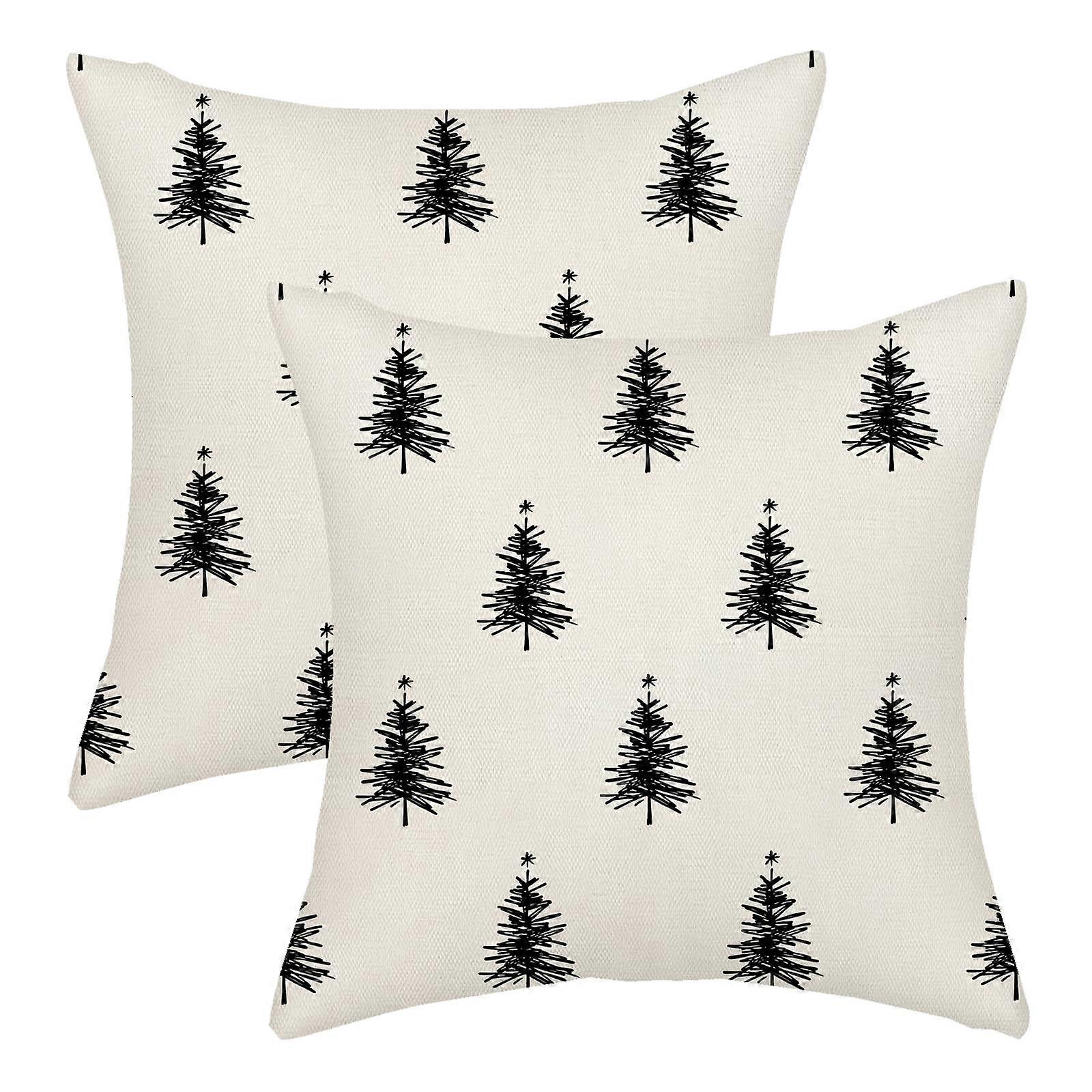 Pillow Covers 2-Pack Christmas Tree Pattern White Black 16x16 Indoor Decor