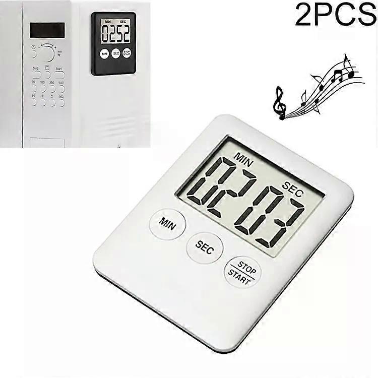 LCD Digital Kitchen Timer-2 PCS Super Thin Countdown Alarm Clock,White White