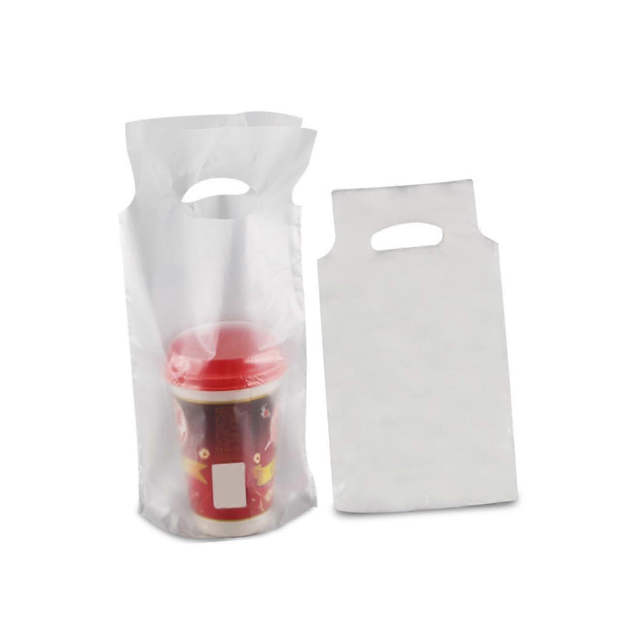 Single Cup Beverage Packaging 200pcs Coffee Plastic Bags with Handle Portable Drink Carrier for Milk Tea Juice Takeout