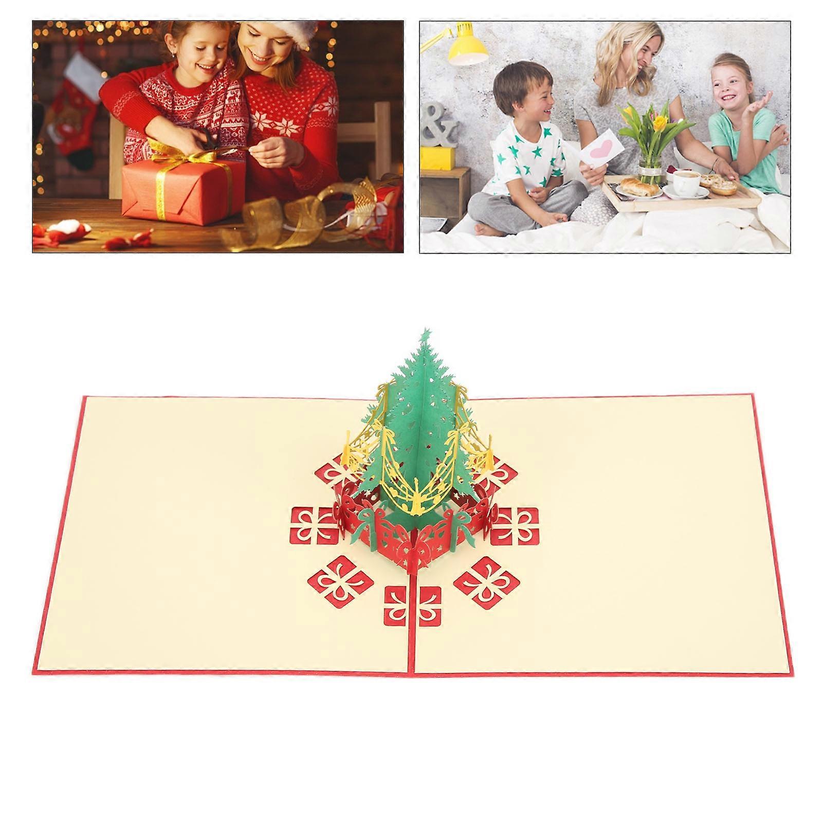 3D Red Christmas Tree Greeting Card with Envelope Decorative Paper